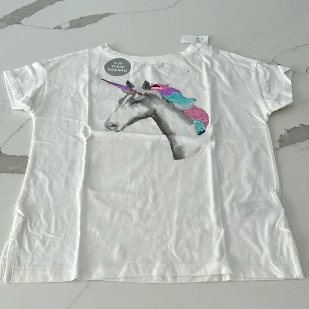 Gap Kids Girl Unicorn Flip Sequins fun T-Shirt. Size Large. NWTs!
